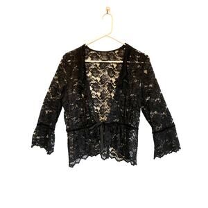 Nicole Miller Black Lace Cardigan Top Long Bell Sleeves Large Dark Romantic